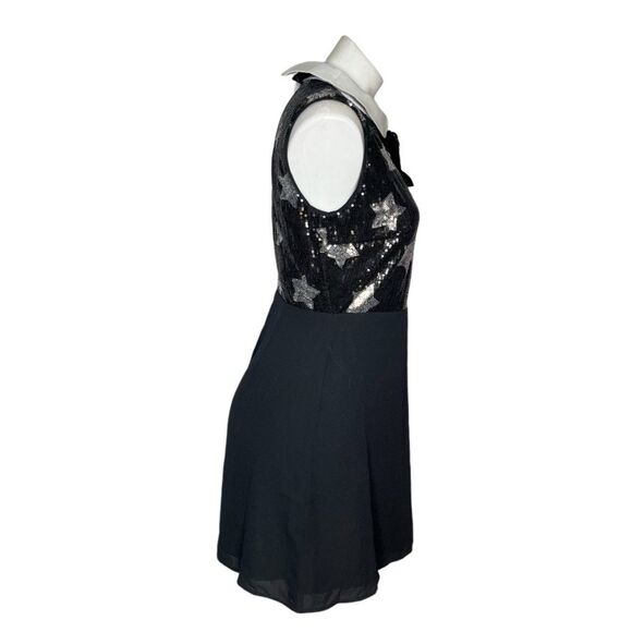 MODCLOTH Reigning Starlet A-Line Dress Black Silver Stars Sequined Bodice Size 8 - Picture 4 of 13